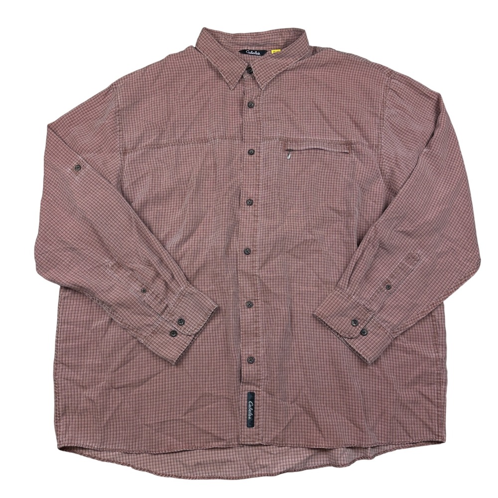 Cabelas Mens 2XL Long Sleeve Button Down Shirt Grid Hiking Gorpcore Utility